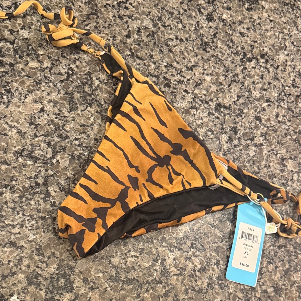 Beach Bunny Yellow and Black Tiger-Print Bikini Bottom